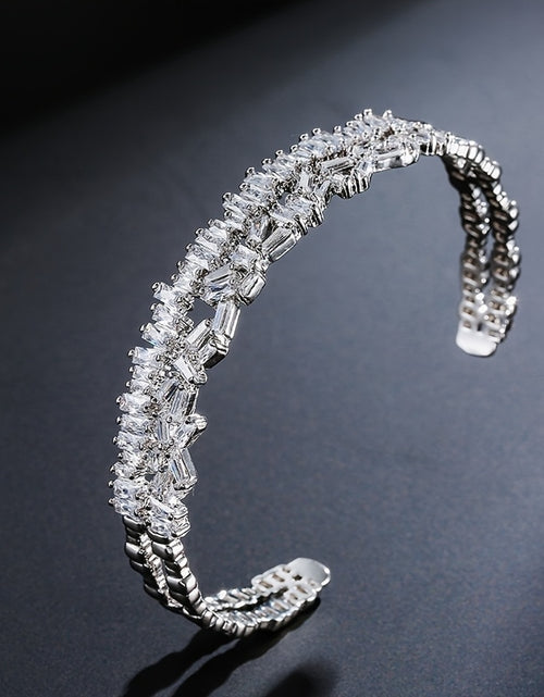 Load image into Gallery viewer, Luxury Double Layer Open Cuff Bracelet with Sparkling Synthetic Zirconia Stones
