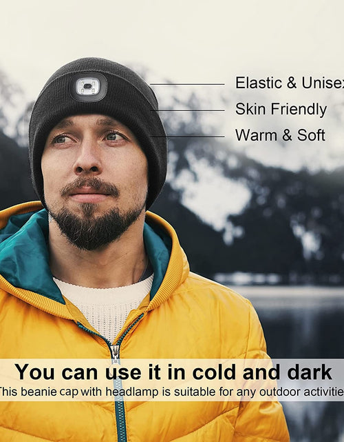 Load image into Gallery viewer, LED Lighted Beanie, Unisex Warm Knitted Hat, Rechargeable Headlamp Cap for Outdoors, Tech Gift for Men Dad Father Him