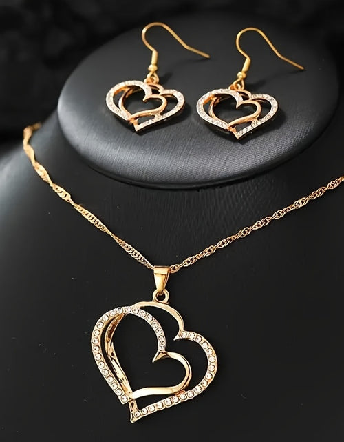 Load image into Gallery viewer, A Pair Of Earrings And A Necklace,  Romantic Style Jewelry Set, Sparkling Heart-shaped Design, Perfect Valentine's Day And Birthday Gifts.