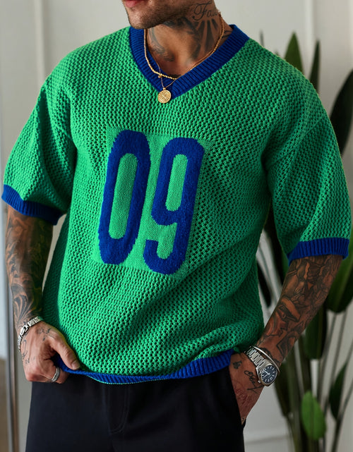 Load image into Gallery viewer, Men Vintage Style Knit Jersey - Loose Fit, Short Sleeve, V-Neck Pullover Fashionable