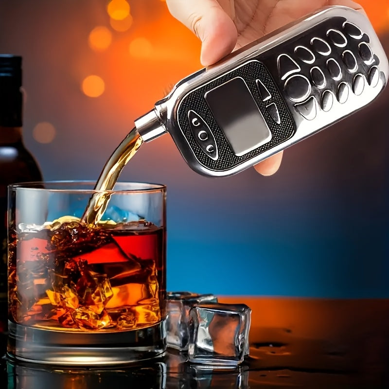 Retro Cell Phone Design Stainless Steel Whiskey Flask, 2.5 oz, Square, Portable Creative Drinkware, Non-Slip, Leak Proof,