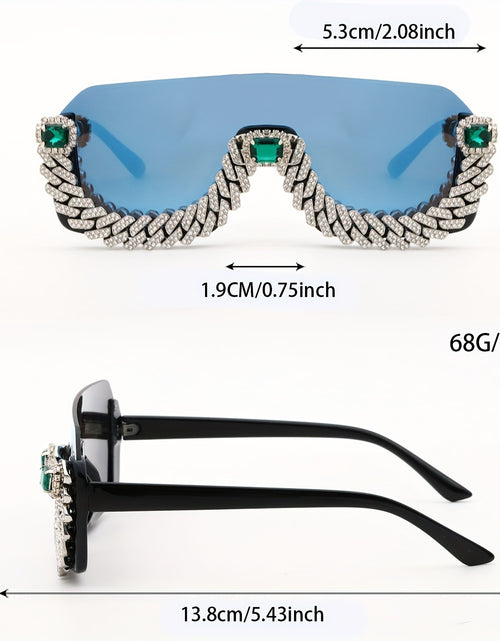 Load image into Gallery viewer, Men Hip-Hop Style Semi-Rimless Glasses with TAC Lenses, Zinc Alloy Frame, and Decorative Metal Chain - Fashionable Eyewear for Casual Wear