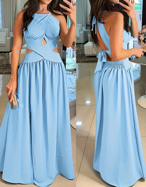 Load image into Gallery viewer, Sexy Backless Women's Evening Gown | Long Flared Skirt Formal Party Dress with Waist Cross Straps & Open Back, Round Neck Spring Summer Casual to Formal Attire