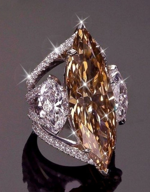 Load image into Gallery viewer, Sparkling Elegant Brown Stone Band Ring Inlaid Shiny Silvery Plated Zirconia Luxury Romantic Bridal Engagement Wedding Band Cocktail Prom Ring