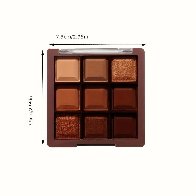 9-Color Chocolate Brown Eyeshadow Palette - Luxurious Matte, Shimmer & Glitter Shades - Highly Pigmented, Waterproof, Long-Lasting, Natural Nudes - Perfect for All-Day Wear