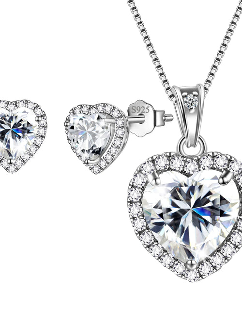 Load image into Gallery viewer, White Heart Jewelry Sets Women Diamond April Birthstone Jewelry Set Necklace Earrings 925 Sterling Silver Fine Jewelry Birthday Mother'S Day Gift