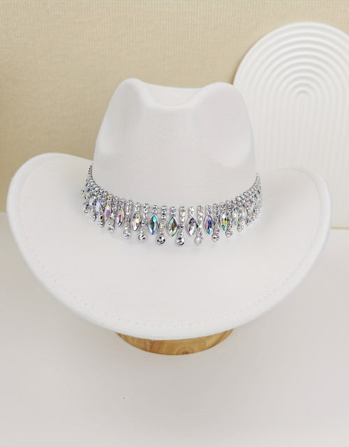 Load image into Gallery viewer, Lightweight Chic Rhinestone Belt Cowboy Hat for Women - Sparkling Water Drop Design