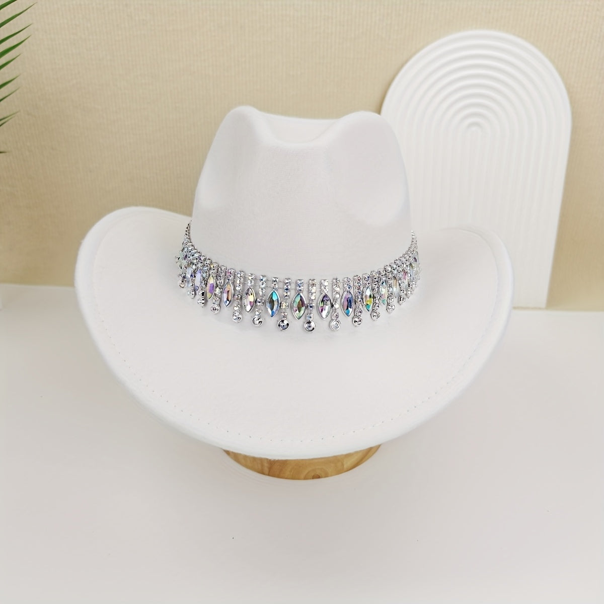 Lightweight Chic Rhinestone Belt Cowboy Hat for Women - Sparkling Water Drop Design