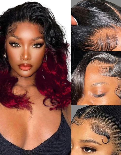 Load image into Gallery viewer, 18 Inch Body Wave Lace Front Wigs Human Hair Ocean Wave 13X4 HD Transparent 360°Full Lace Ombre Lace Frontal Wig Pre Plucked with Baby Hair 12A Glueless Wig for Women Tt1B/Bug(Black Red)