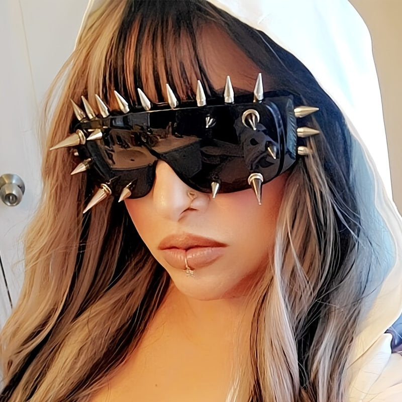 Oversized Punk Rivet Fashion Glasses with Anti-Reflective PC Lenses - Fashionable Party & Club Accessories