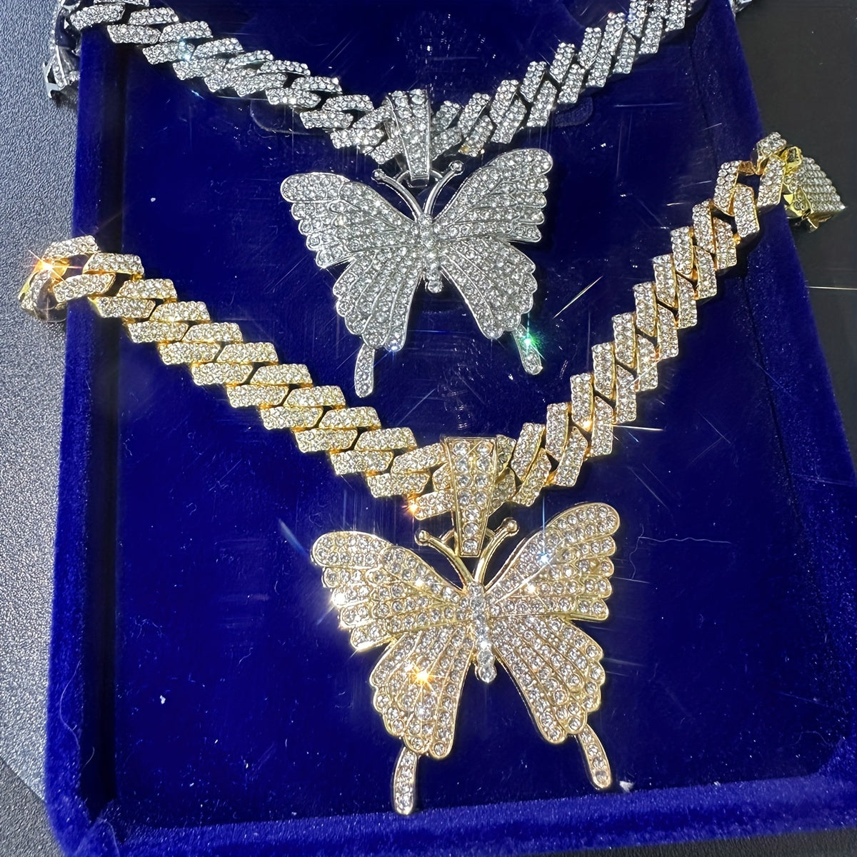 Shimmering Butterfly Rhinestone Anklet - Chic Cuban Link Chain for Women