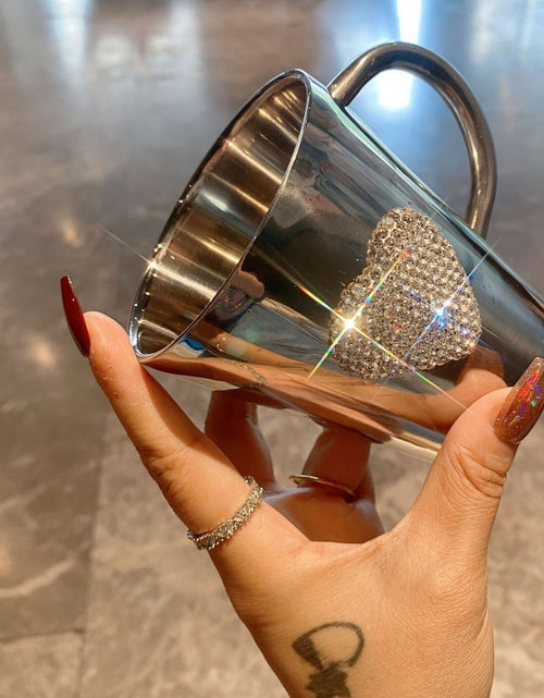 Load image into Gallery viewer, 1pc Diamond-Studded Heart-Shaped Stainless Steel Coffee Mug - 304 Stainless Steel, Portable Travel Cup with Sparkling Diamond Accents, Elegant Gift for Coffee & Tea Lovers