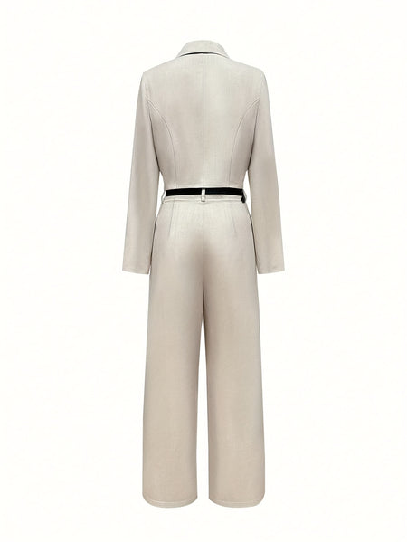 Women's Autumn Fit Turndown Long Sleeve Suit Jacket Loose Pants Suit Set
