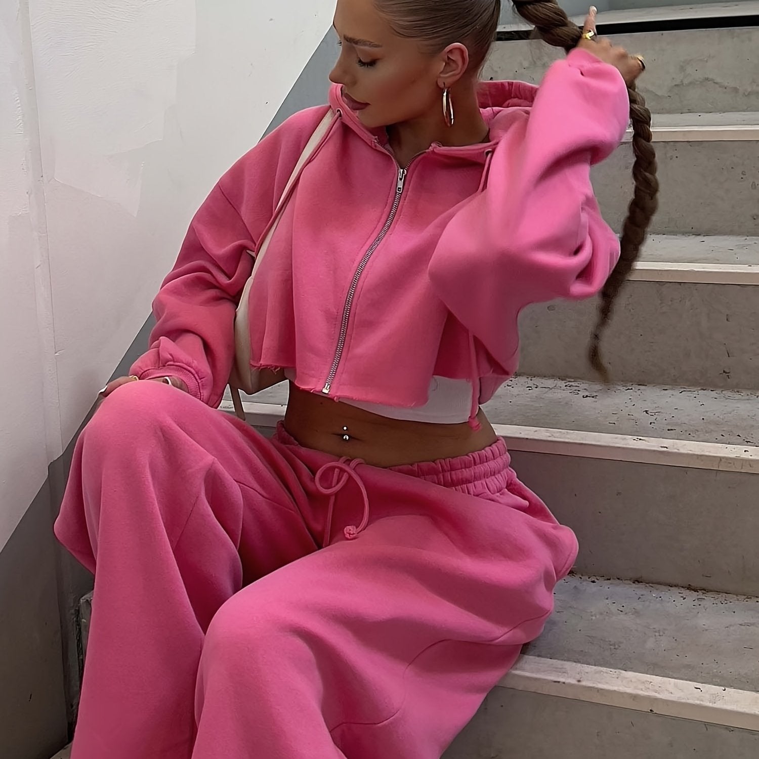 Casual Lounge 2pcs Set, Casual Warm Lounge Sets for Women , Hoodies Sweatshirt And Sweatpants Set