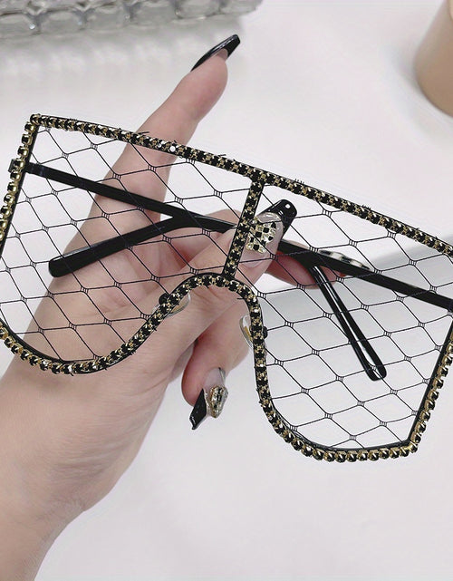 Load image into Gallery viewer, Square Rhinestone Mesh Shield Glasses for Women - Glamorous Eyewear with Protective Case, Fashion Accessory