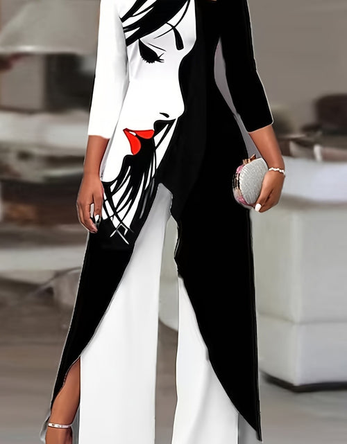 Load image into Gallery viewer, Stylish Off-Shoulder Printed Irregular Design Long-Sleeved Trousers Suit for Women - Fashionable, Comfortable, and Versatile - Ideal for Casual Daily Wear and Outdoor Activities