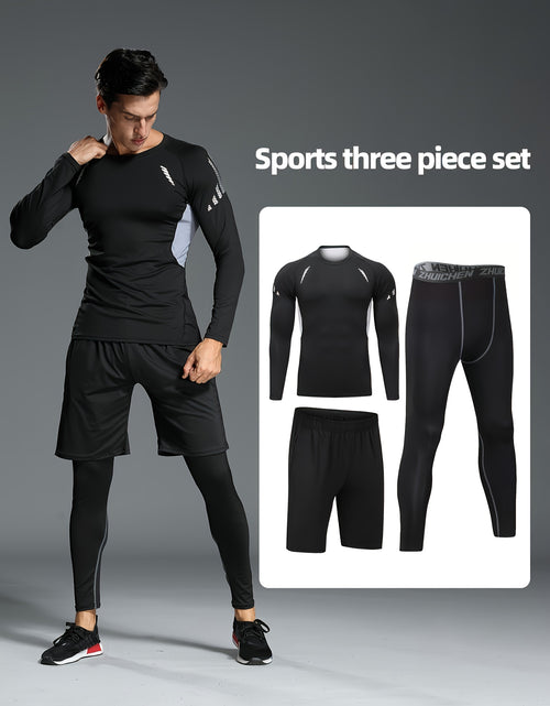 Load image into Gallery viewer, Quick-Dry Athletic Set 3pcs ,Polyester Sports Kit with Crew Neck Top & Leggings, Medium Stretch Knit Fabric, for Running, Training, Basketball, Tennis, Golf, Cycling