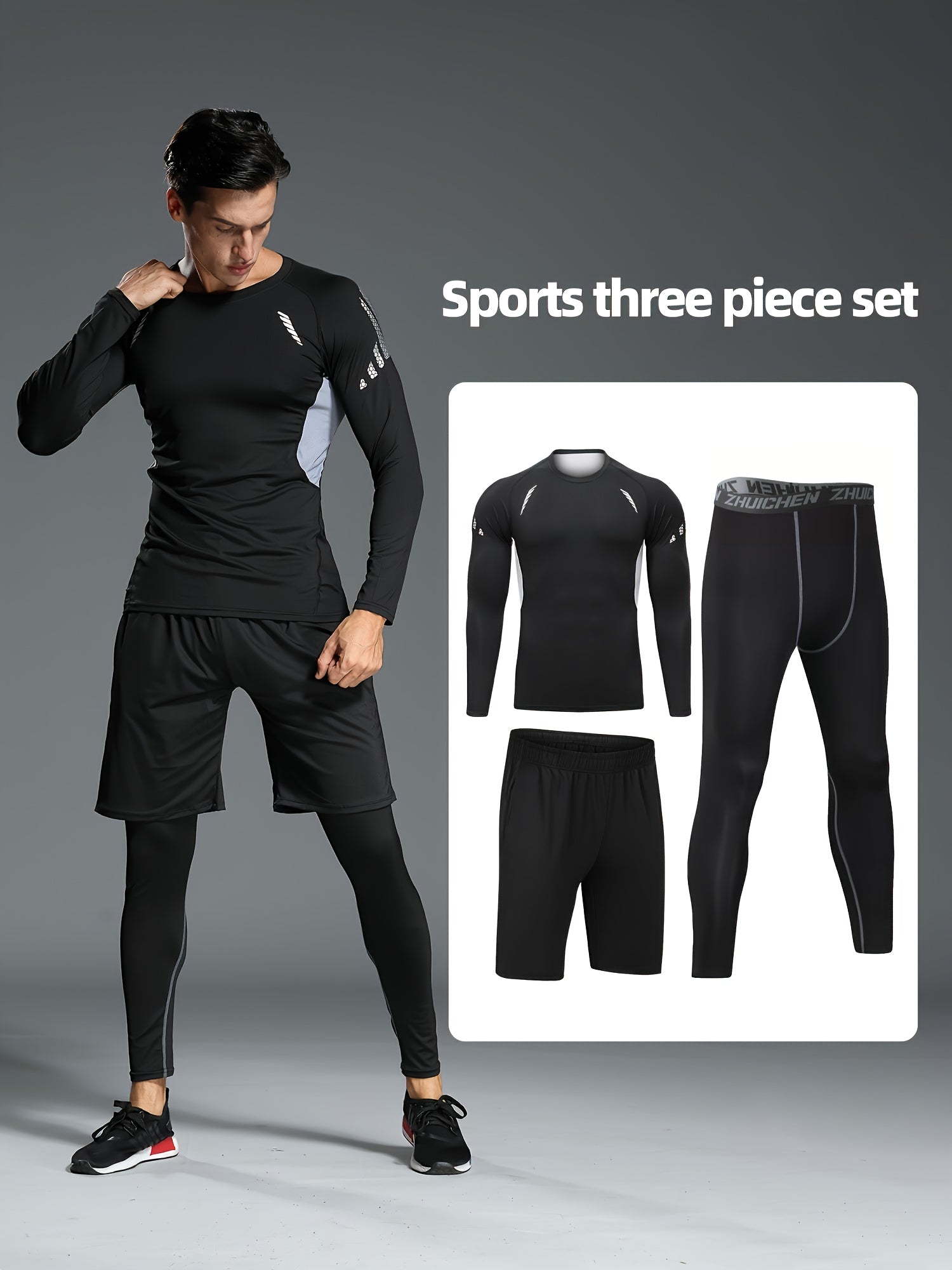Quick-Dry Athletic Set 3pcs ,Polyester Sports Kit with Crew Neck Top & Leggings, Medium Stretch Knit Fabric, for Running, Training, Basketball, Tennis, Golf, Cycling