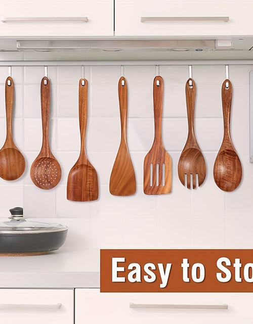 Load image into Gallery viewer, 9pcs Natural Teak Wooden Kitchen Utensil Set with Spoon Rest - Comfort Grip Cooking Spoons And Utensils Holder