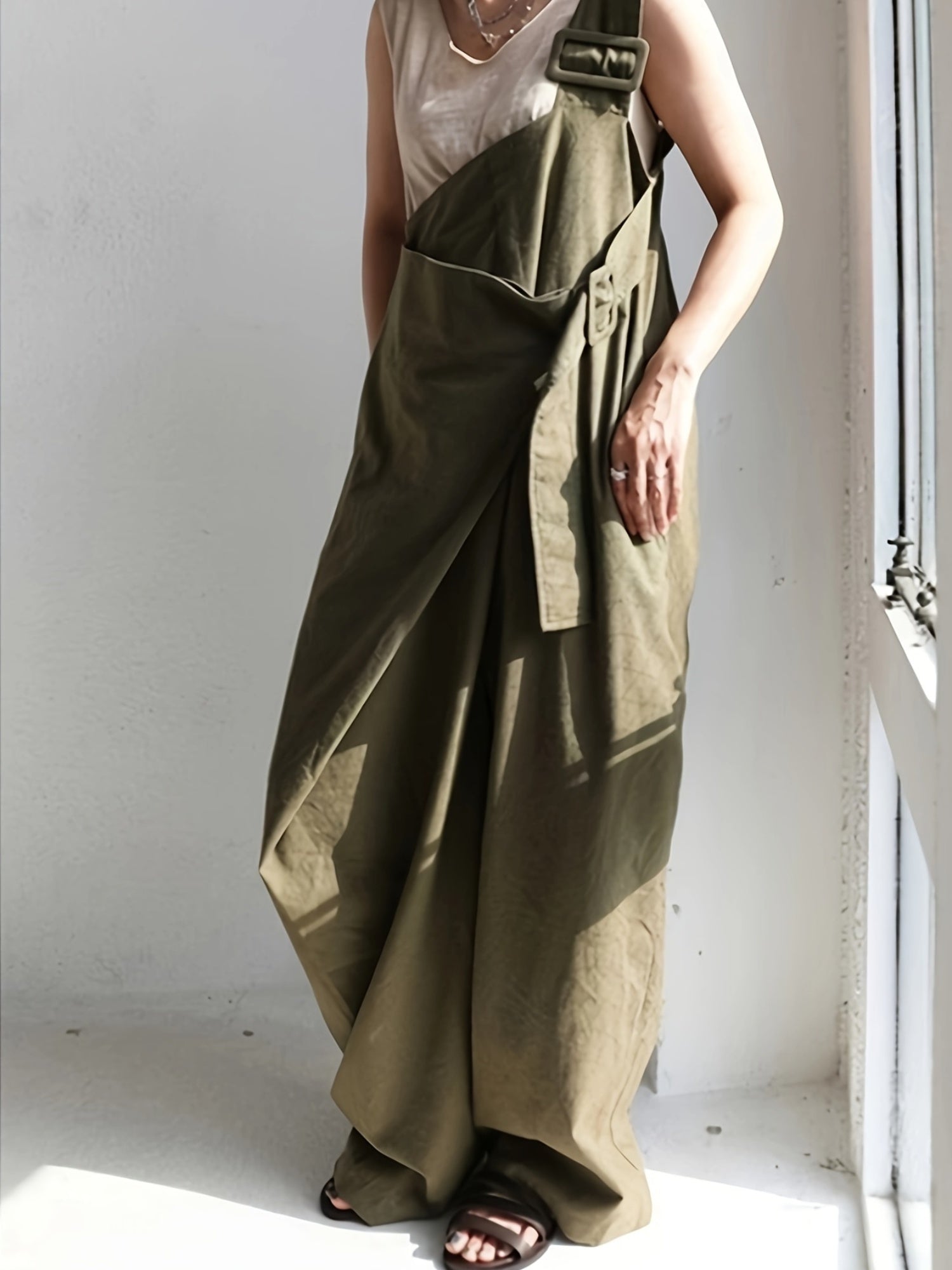 Unique Styled Women Wide-Leg Overalls with a Single Shoulder Strap (Without a Belt)