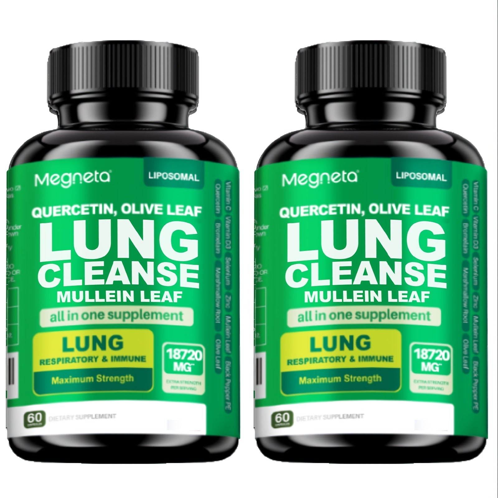 Megneta Lung Cleanse Supplement - Natural Mullein Leaf Capsules For Lung Health And Respiratory System Clear - Plus With Vitamin C, Vitamin D3, Selenium, Zinc, Bromelain, Quercetin - 60 Capsules