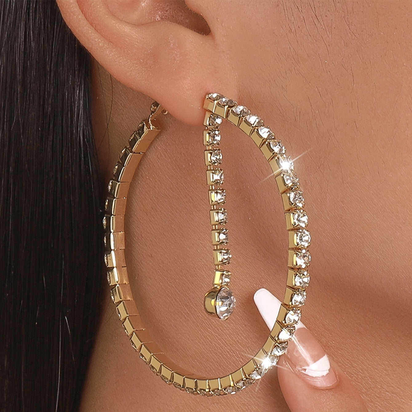 Trendy Geometric Earrings 1 Pair - Silver Hoop Dangle Fashionable Earrings
