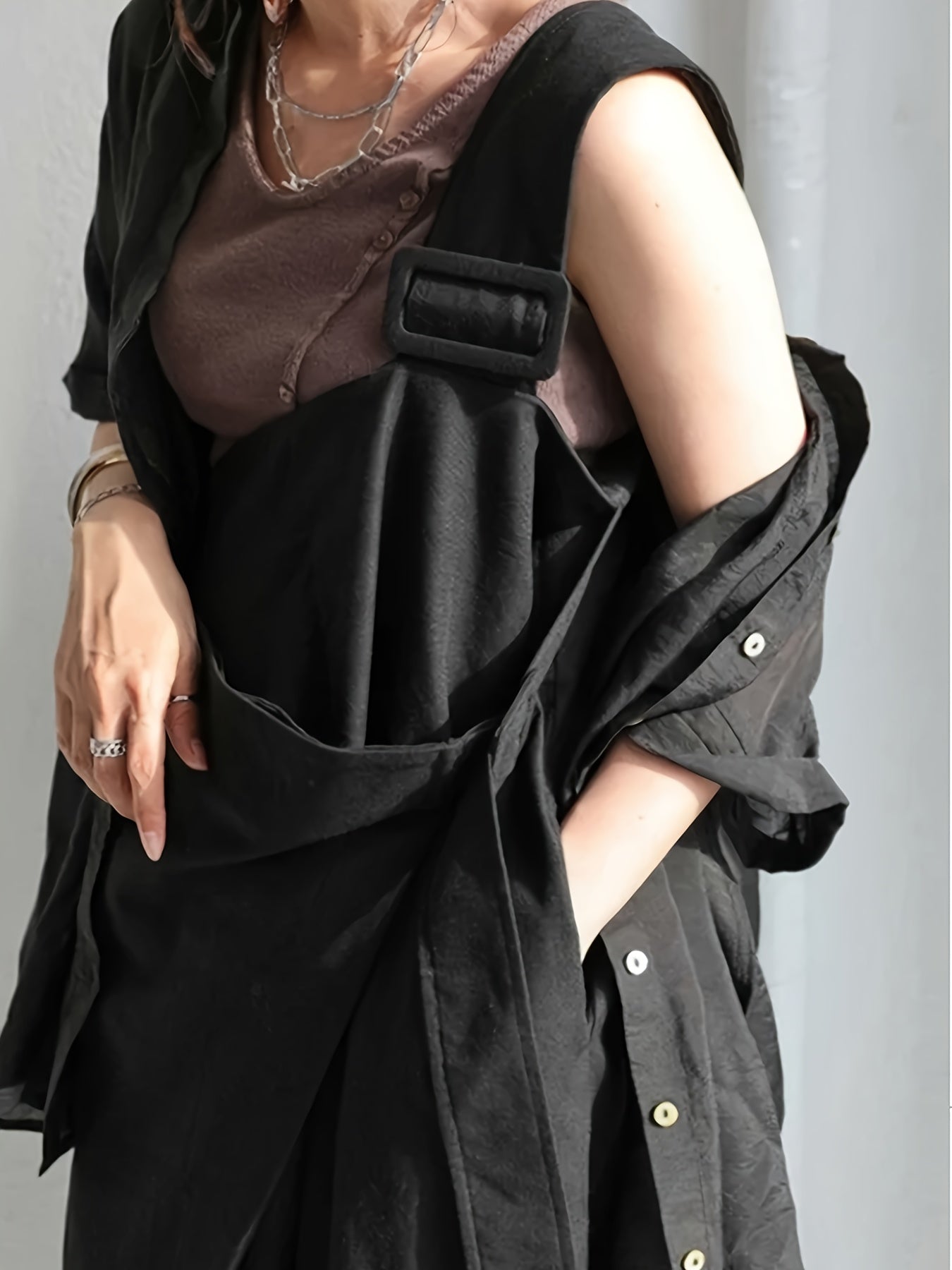 Unique Styled Women Wide-Leg Overalls with a Single Shoulder Strap (Without a Belt)