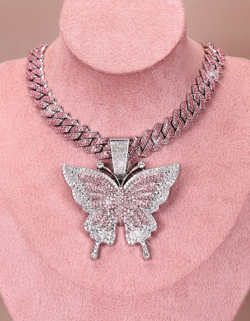 Load image into Gallery viewer, An Icy Chain And A Large Pink Rhinestone Butterfly Pendant