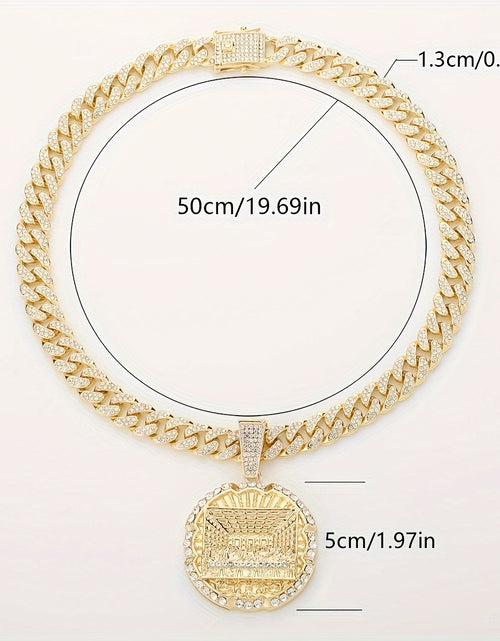 Load image into Gallery viewer, Fashionable Cuban Chain Necklace - Synthetic Zirconia Pendant with The Last Supper Painting - Fashionable Jewelry for Men and Women - Gift Box