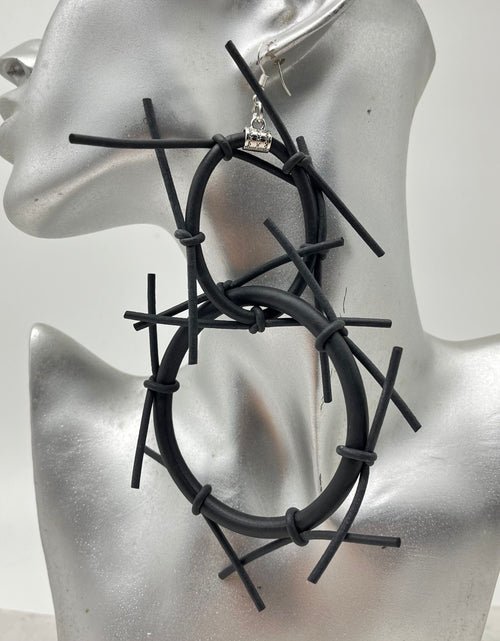Load image into Gallery viewer, Black Exaggerated Dangle Earrings Bohemian PU Leather Jewelry