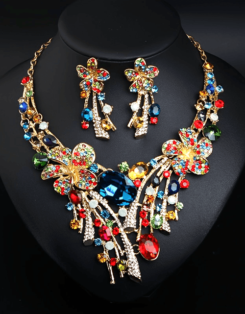 Load image into Gallery viewer, Bohemian Style 3 Piece Set Women Jewelry-Vintage Crystal Flower Necklace with Earrings for Parties and Gifts
