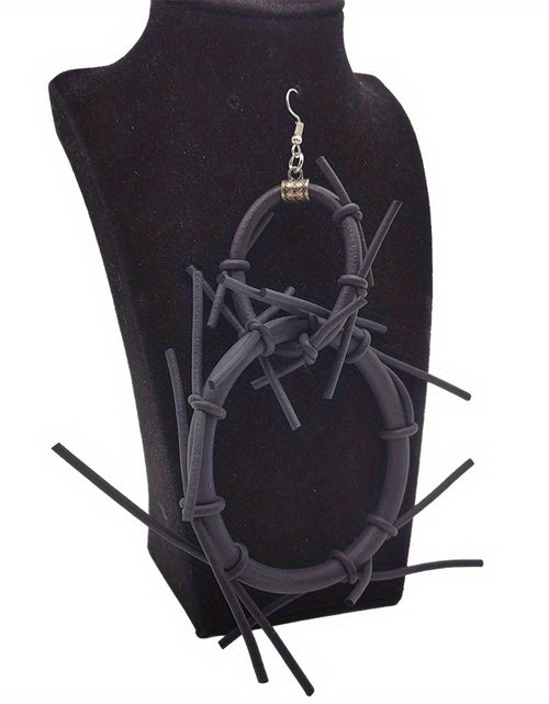 Load image into Gallery viewer, Black Exaggerated Dangle Earrings Bohemian PU Leather Jewelry