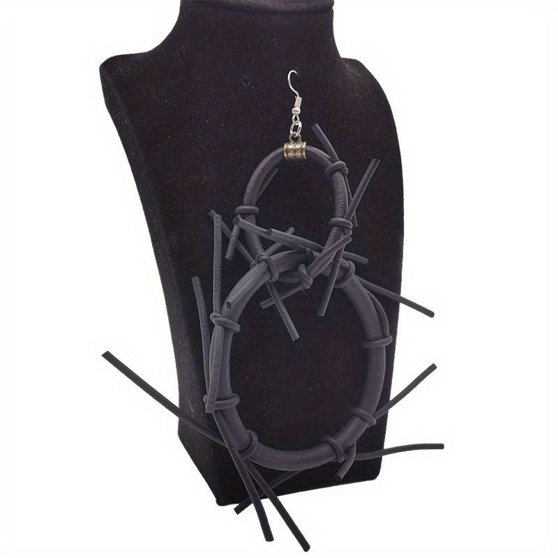 Black Exaggerated Dangle Earrings Bohemian PU Leather Jewelry