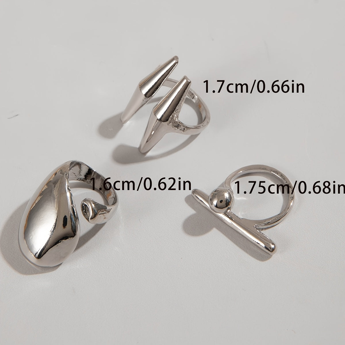A Set of Three Stylish And Unique Metallic Irregular Liquid Shine Rings