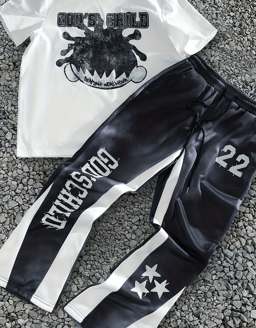 Load image into Gallery viewer, Spring-Summer Men's Printed Two-Piece Set, Street Head Print, Short Sleeve T-Shirt + Drawstring Sweatpants Casual Outfit