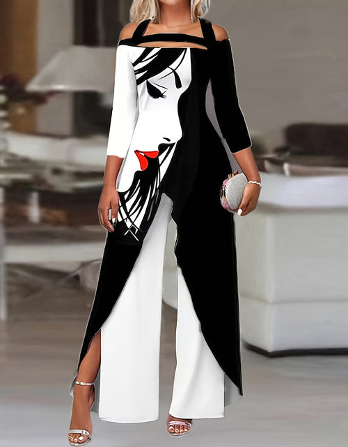 Load image into Gallery viewer, Stylish Off-Shoulder Printed Irregular Design Long-Sleeved Trousers Suit for Women - Fashionable, Comfortable, and Versatile - Ideal for Casual Daily Wear and Outdoor Activities