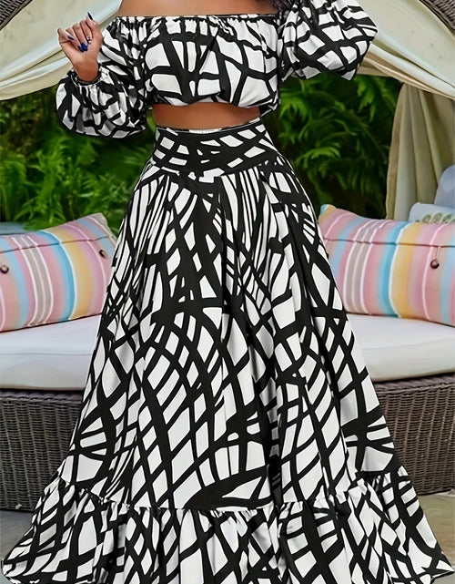 Load image into Gallery viewer, Fashionable Plus Size Elegant and Trendy One-Shoulder Short Top with Waist Collection Loose Zipper Half Skirt Set