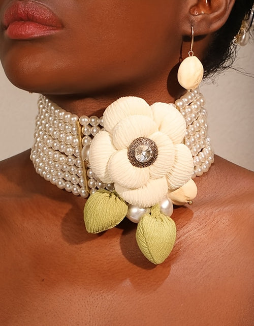 Load image into Gallery viewer, Bohemian Chic Jewelry  Pearl & Beaded Flower Jewelry Set - Multi-Layer Necklace and Earrings with Stainless Steel Posts