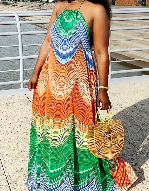 Load image into Gallery viewer, Allover Print Halter Neck Dress, Casual Backless Sleeveless Maxi Dress For Summer, Women's Clothing