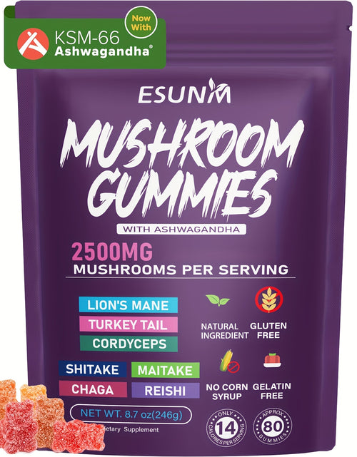Load image into Gallery viewer, 1/2/3/4 Bags of Lion's Mane Mushroom Gummies, Ashwagandha Gummies - Contains Ganoderma, Cordyceps, Turkey Tail, Dancer's Mushroom, Shiitake and Bupleurum, Low Carb, 80 Gummies per Bag, ESUNM