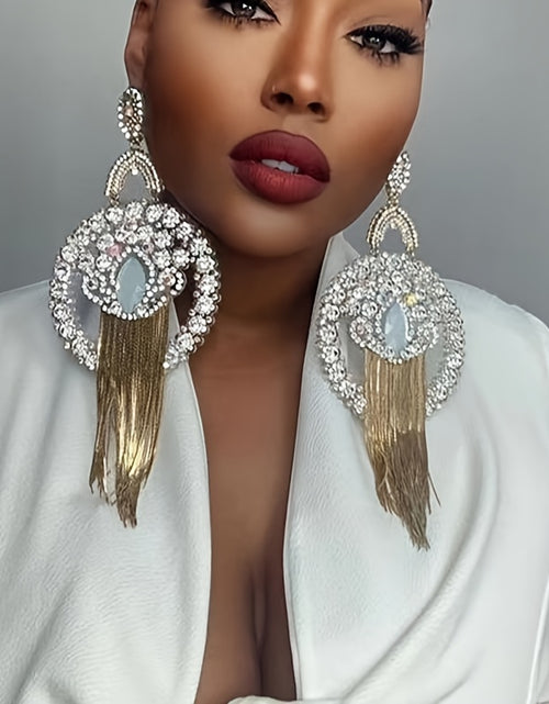 Load image into Gallery viewer, Elegant & Bold Oversized Tassel Drop Earrings - Glamorous Queen-Inspired Fashion Accessory with Sparkling Rhinestones, Stainless Steel Posts, Novelty Earrings for Parties and Everyday Glam