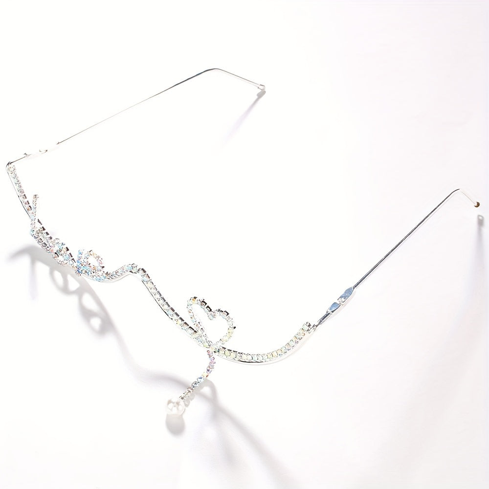 LOVE Fashion Rhinestone Eyeglass Frame Shiny Tassel Glasses Frame Women daily wear High-end Outfit Accessories