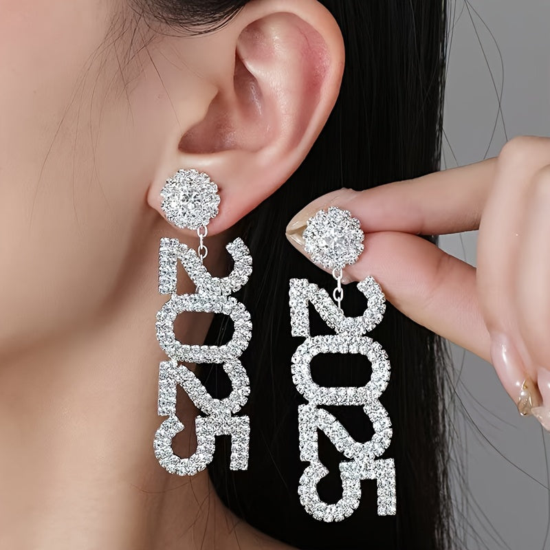 Luxurious 2025 Rhinestone Earrings - Elegant Number Tassel Dangle Jewelry for Women