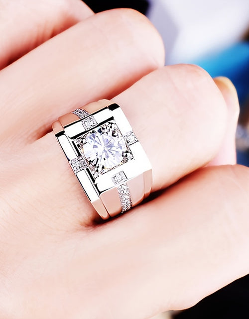 Load image into Gallery viewer, 925 Sterling Silvery Inlaid with Shiny Synthetic Zirconia Ring, Personalized And Domineering High-Quality Jewelry Men'S Ring Weighing about 10 Grams