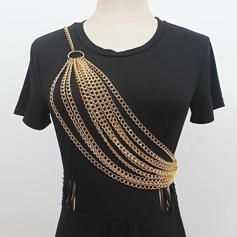 Women Handmade Metal Waist Chain Belt - Multi-Layer Statement Waist Accessory