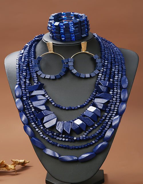 Load image into Gallery viewer, Bohemian Style Wooden Earrings, Bracelet, and Necklace Set - Suitable for Everyday Wear and Gift Giving