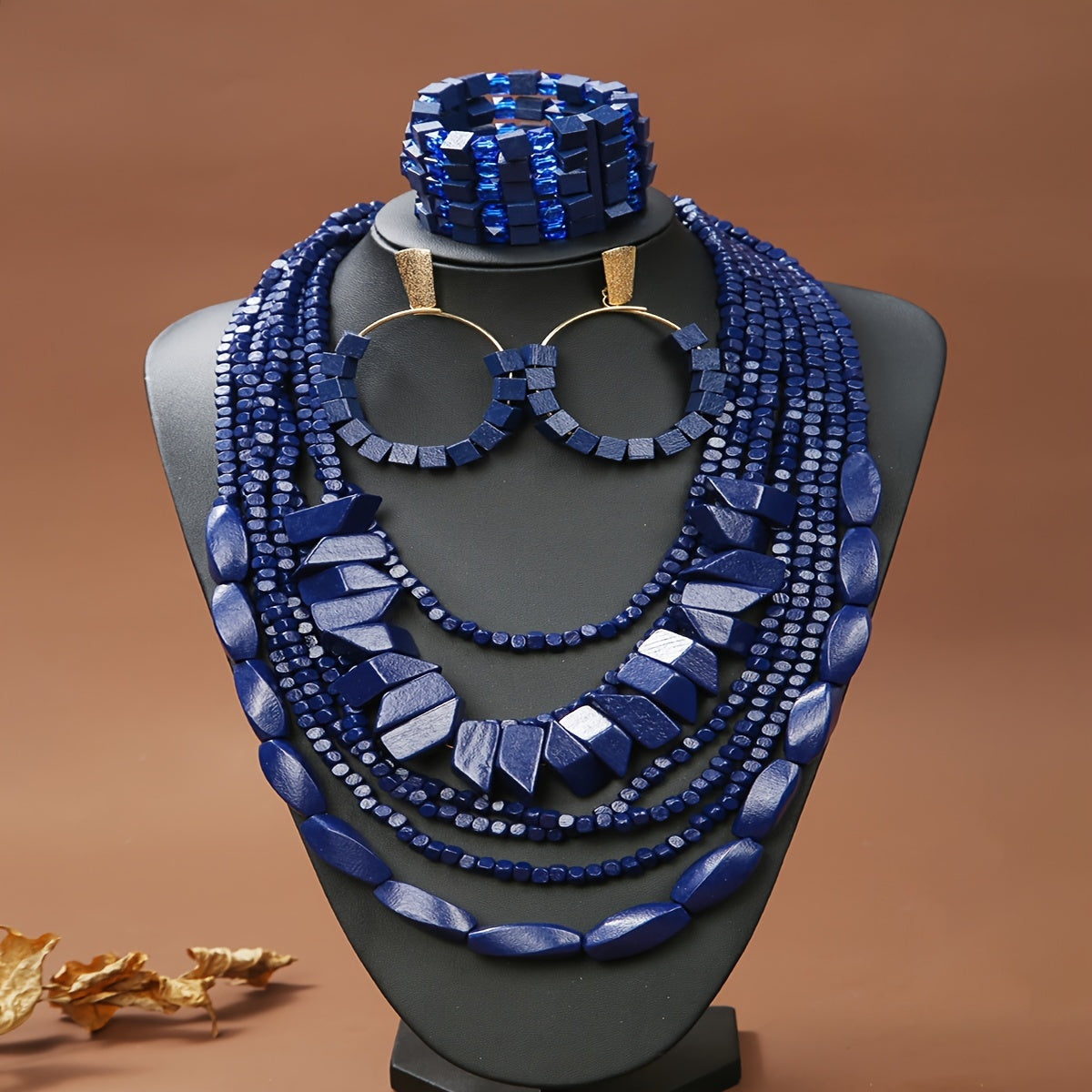 Bohemian Style Wooden Earrings, Bracelet, and Necklace Set - Suitable for Everyday Wear and Gift Giving