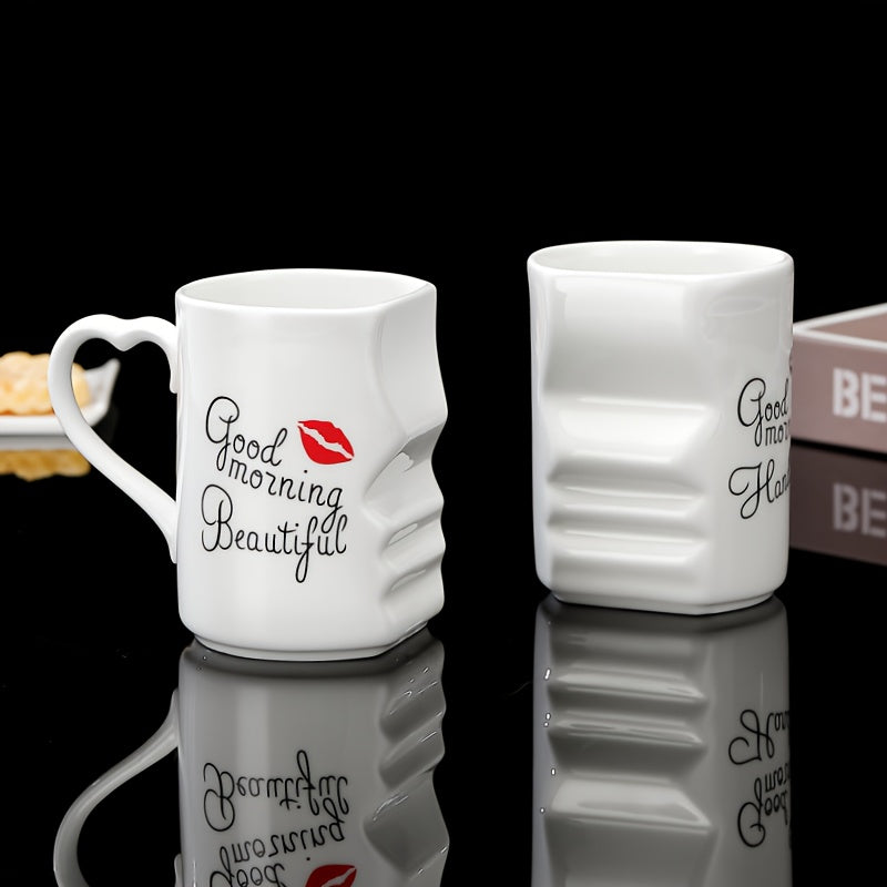 2pcs, 360ml/12.1oz Ceramic Kissing Mug, Creative Couple Love Mug for Drinking Coffee Together