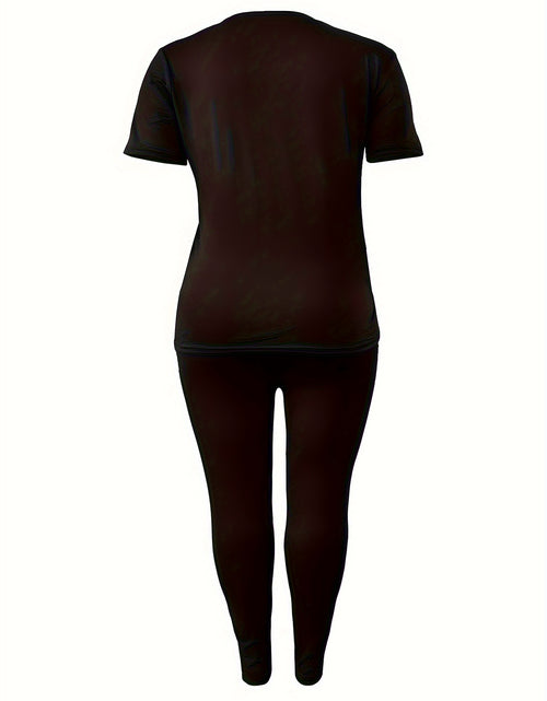 Load image into Gallery viewer, Plus Size Women'S "It'S Not Sweat, It'S My Body Crying" Graphic Tee & Leggings Set - Stretchy, Short Sleeve, Round Neck, No Pockets, Machine Washable, Casual Activewear, Activewear Outfit|Bold Print Top|Stretchy Fabric, Plus