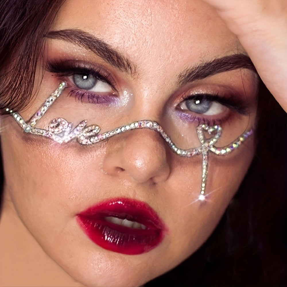 LOVE Fashion Rhinestone Eyeglass Frame Shiny Tassel Glasses Frame Women daily wear High-end Outfit Accessories